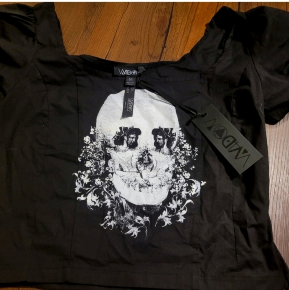 Dolls Kill Black Skull Print Women's Top Medium